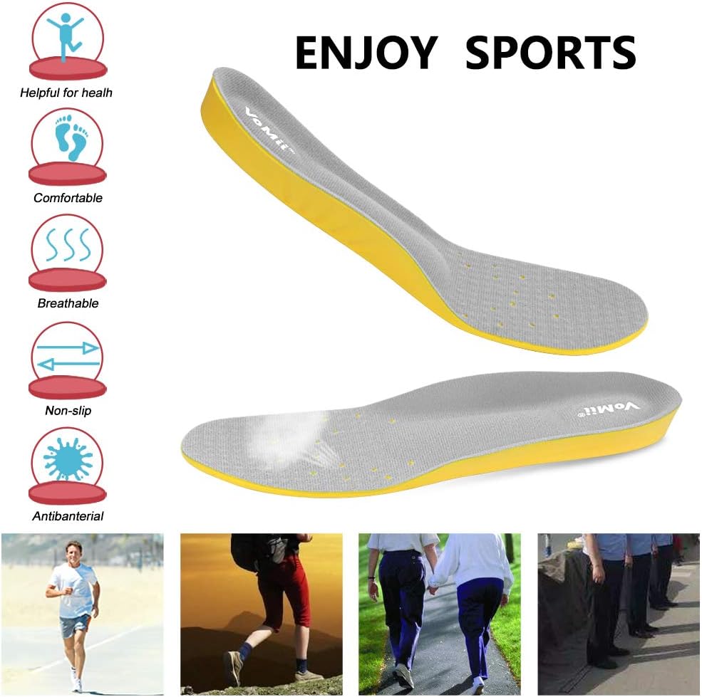 VoMii PU Memory Foam Insoles Plantar Fasciitis Arch Support Insoles for Women Men and Kids, Comfortable Breathable Sports Shoe Inserts, Shock Absorption and Relieve Foot Pain, M(Men 6-9/ Women 7-11): Health & Personal Care