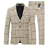 Men's 3-Piece Suit Plaid Slim Fit One Button Single-breasted Wedding Blazer