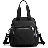 PORRASSO Backpack Fashion Shoulder Bag Women Handbag Rucksack Daypack Nylon Crossbody Bag for Work Travel Daily Use Black