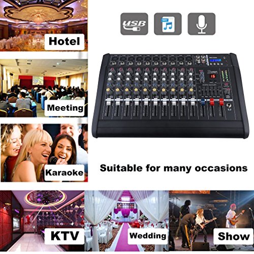 Simoner 10 Channel Professional Powered Mixer Power Amplifier Audio Mixer Amp, 16DSP, 48V
