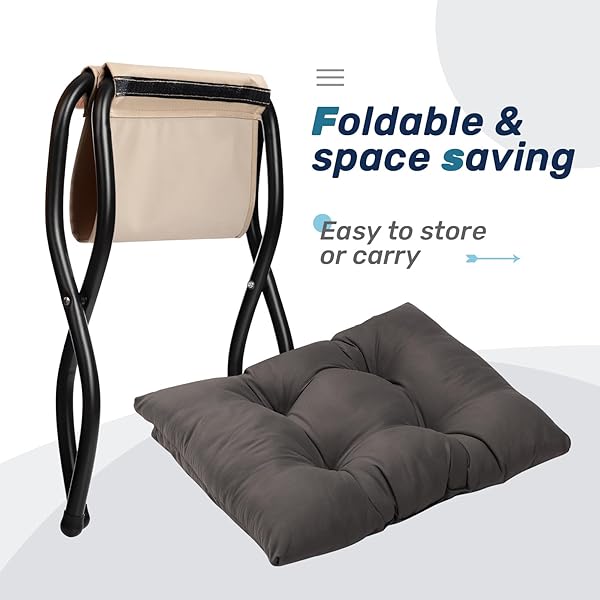 HOLLYHOME 15″(H) FOLDING FOOTREST STOOL, UPHOLSTERED SMALL FOLDABLE OTTOMAN, ACCENT PADDED SOFA FOOT STOOL FOR LAZY CHAIR, METAL FRAME PORTABLE FOOT REST OTTOMAN FOR LIVING ROOM, BEDROOM, DARK GREY