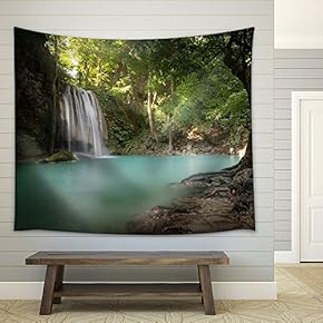 Sunlight Beams and Rays Shine Through Leaves of Trees in Tropical Rainforest Park - Fabric Wall Tapestry Home Decor - 51x60 inches
