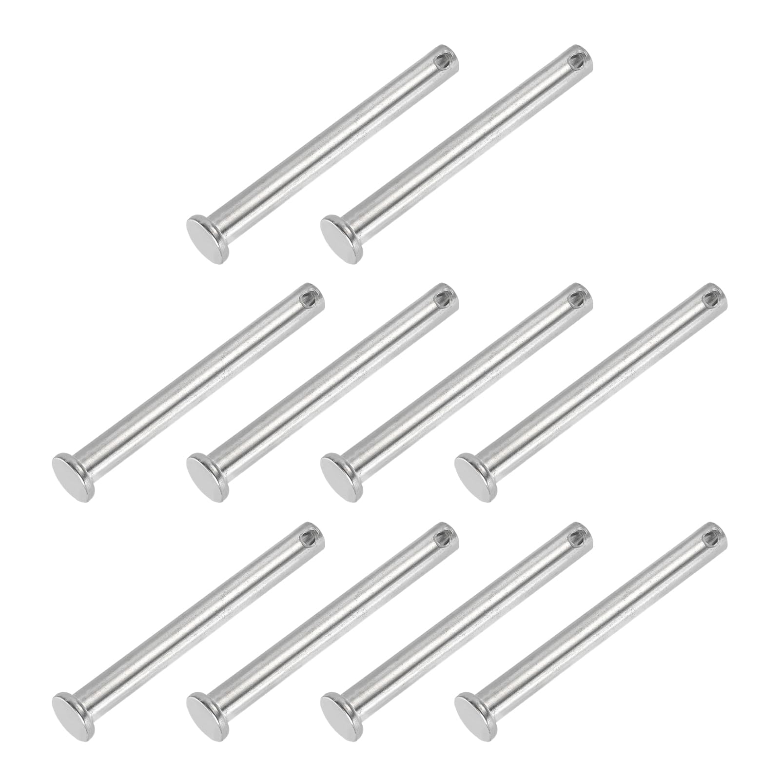PATIKIL 8 x 70 mm Single Hole Clevis Pin, 10 Pcs 304 Stainless Steel Flat Head Pin for Hitch Pin Lock Link Hinge Systems, Silver