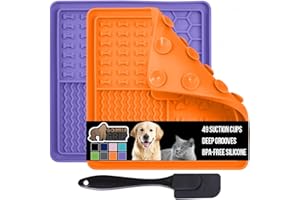 GORILLA GRIP Lick Mat for Dogs, Deep Grooves for Dog and Cat Enrichment Toy, Strong Suction Grip, Freezer Safe, BPA Free Silicone Licking Pad for Bath, Grooming, Nail Trimming, Orange Purple 2 Pack