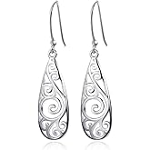 Merdia 925 Sterling Silver Filigree Drop Dangle Earrings Vintage Ladies Earring for Women | Silver Dangle Earrings | Dangle Earrings for Women | Silver Earrings | Women's Drop & Dangle Earrings