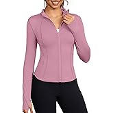 Bosmeer Workout Jackets for Women Lightweight Zip Up Slim Fit Yoga Sportwear Stretchy Crooped Running Jacket with Thumb Holes