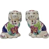 SYNWISH Vintage Ceramics Dog Figurine Crafts for Living Room Desktop Decorations,Handmade Small Porcelain Animal Statue Sculpture Ornament Home Decor Accents -5.9" Set of 2 New Tabacco Leaf