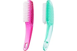 2 Pcs Handle Grip Nail Brushes for Cleaning, Beomeen Long Handle Fingernail Cleaner, Hand Nail Toes Cleaning and Scrubbing Brushes, Pedicure Nail Scrubber Non-Slip for Men and Women, Green Pink