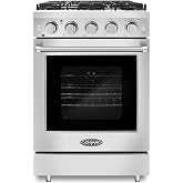 24 in. Haven Coll 3.7 cu ft 4 Burner Gas Range, Convection, Stainless Steel | Cosmo COS-EPGR244 Oven Fan Circulation, Cast Iron Grates, Mirror Finished Knobs, Black Porcelain Cooktop, LP Convertible