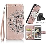 iPhone 6s/6 Case,iPhone 6/6s Wallet Cases with Detachable Slim Case Fit Magnetic Car Mount, Card Solts Holder, CASEOWL Embossed Mandala Pattern Flower Floral Vegan Leather Flip Wallet Case [Rose Gold]