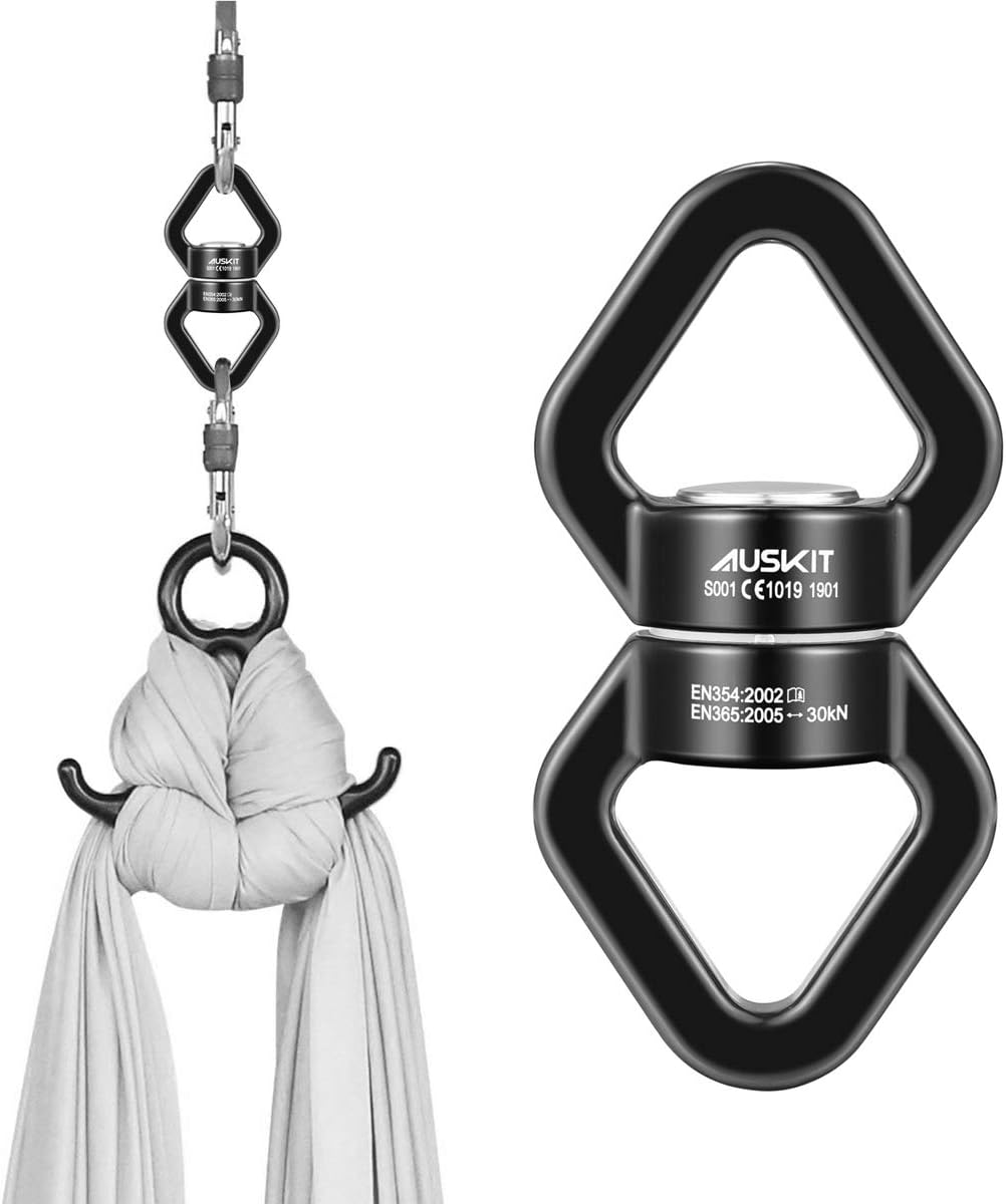 AusKit Swing Swivel, 30 KN Safest Rotational Device Hanging Accessory with Carabiners for Web Tree Swing, Therapy Swing, Aerial Dance, Swing Spinner Hanger, Rock Climbing, Hanging Hammocks (Black): Sports & Outdoors