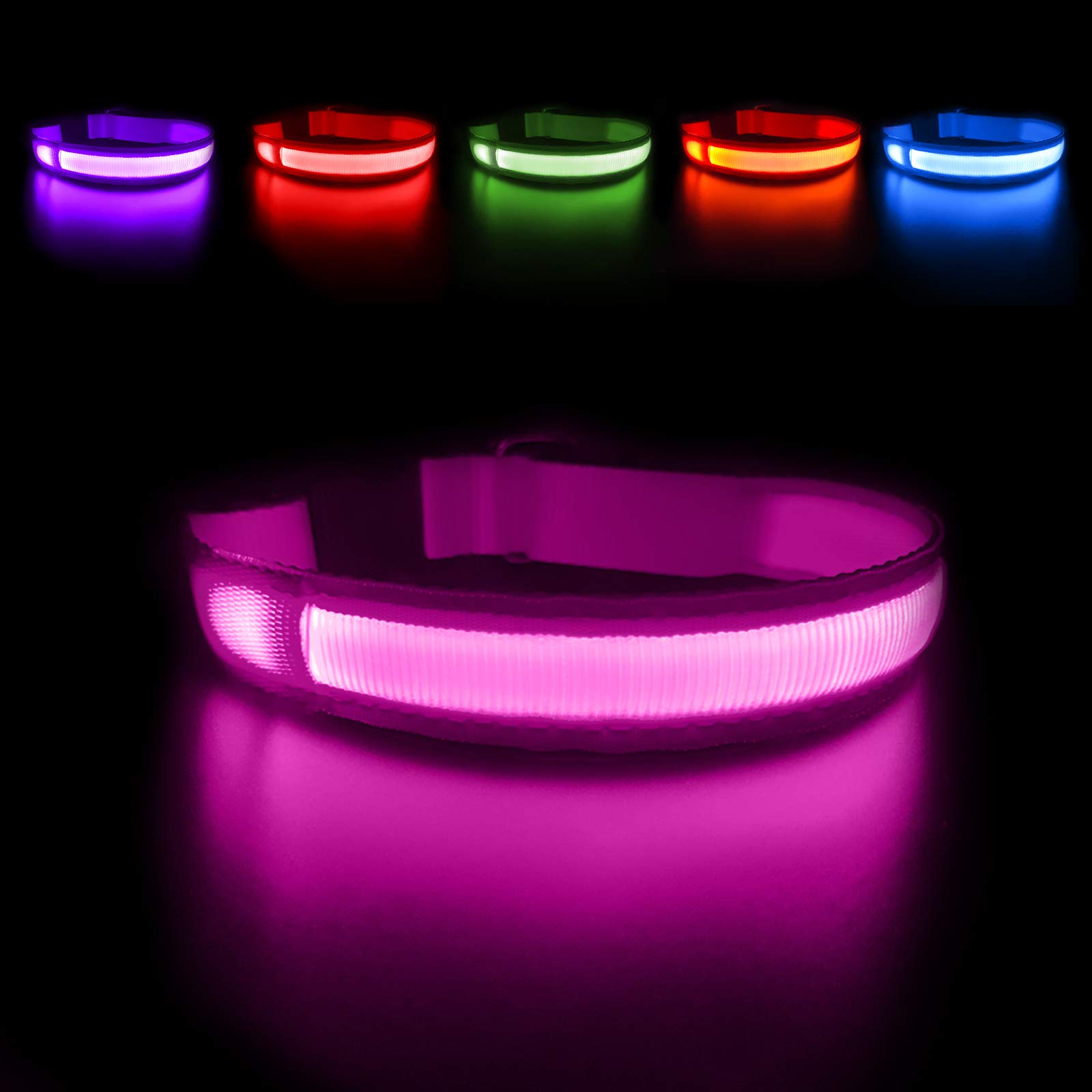 Photo 1 of MASBRILL Light Up Collar, Glow LED Rechargeable Flashing Night Walking Collar - Waterproof, 4 Colors, 3 Sizes for Small to Large Dogs
