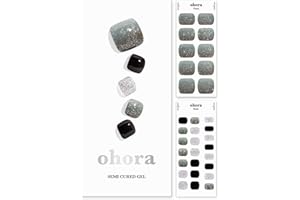 ohora Semi Cured Gel Pedi Strips (P Caviar) - Works with Any Nail Lamps, Salon-Quality, Long Lasting, Easy to Apply & Remove - Includes 2 Prep Pads, Nail File & Wooden Stick - Glitter Nails