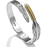 FUTIMELY Silver Leaf Bracelet Vintage Adjustable Feather Bracelet Trendy Hollow Rose Flower Leaves Cuff Bangle Wedding Bangle for Women Men