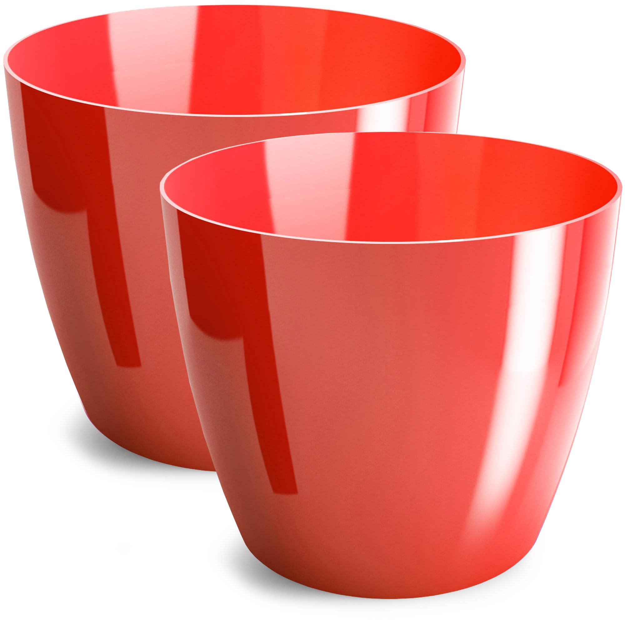 PECZEKO Shiny Flower Pot, Plastic Planter, Decorative Pot for Large and Small Plants, Set of 2 Flower Pot, Herb Pot, Red Diameter 14 cm