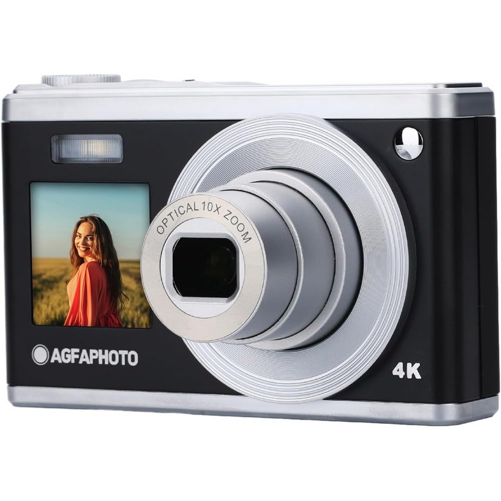 AGFA PHOTO Realishot DC9200 - Appareil Photo Numérique Compact, 24 MP, Vidéo 4K, Zoom Optique 10x, Ecran Double 2,8" + 1,54", Capteur CMOS, Stabilisation d'Image, Batterie Lithium - Noir