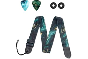 QIELIZI Adjustable Guitar Strap Includes 2 Strap Locks & 2 Matching Picks & 1 Picks Holder & 1 leather Strap Button.