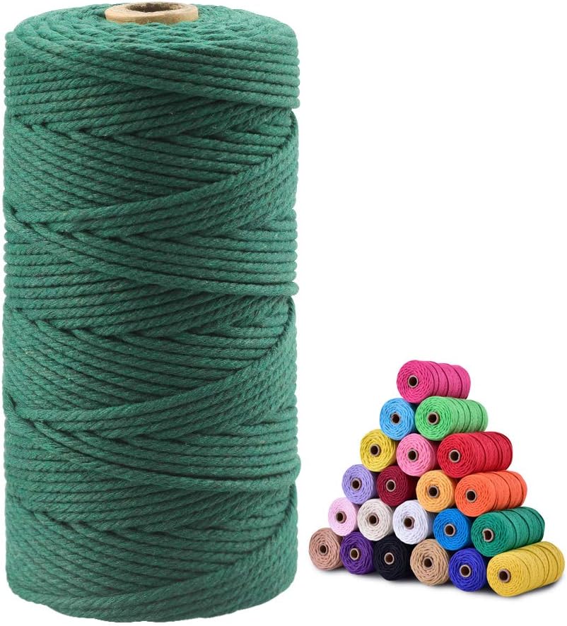 jijAcraft 3MM Dark Green Cotton String 100M Macrame Cord Craft Twine