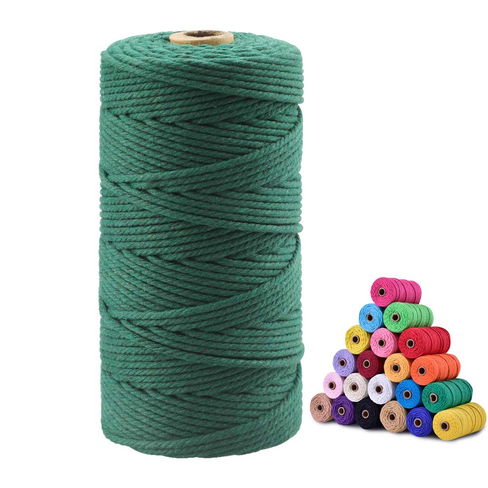 jijAcraft 3MM Macrame Cord, 100M Dark Green Cotton String Twine for Crafts, Graden String Cotton Rope for DIY Crafts Wall Hanging Plant Hanger Knitting Bundling Wrapping