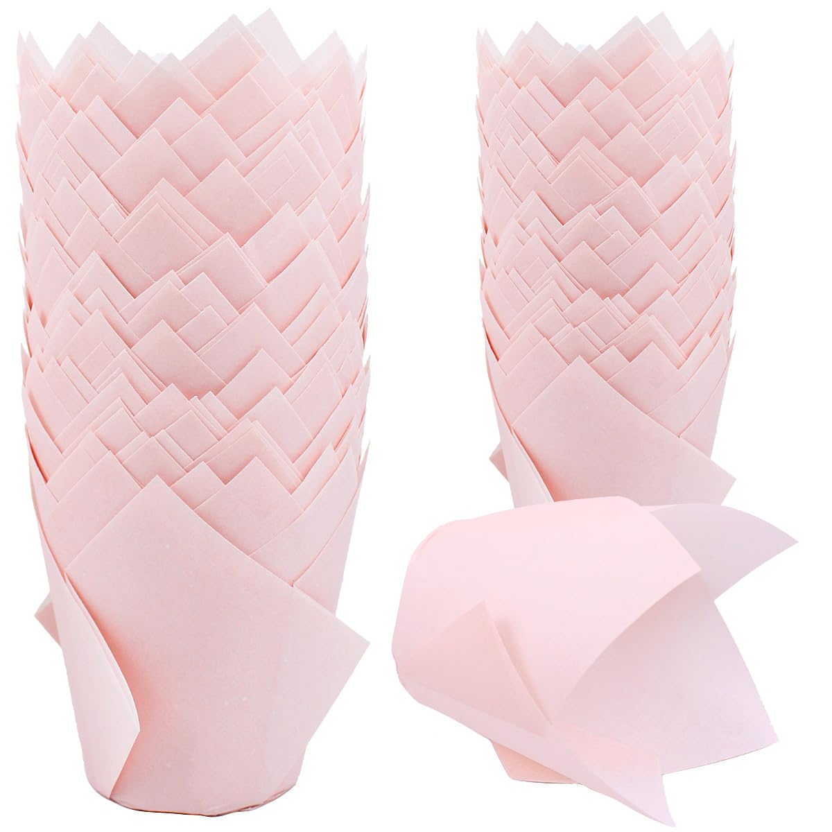 Photo 1 of 150 Pieces Tulip Cupcake Muffin Liners Paper Baking Cups Greaseproof Cupcake Wrappers for Birthday Wedding Party Baby Showers Catering Restaurants(Pink)