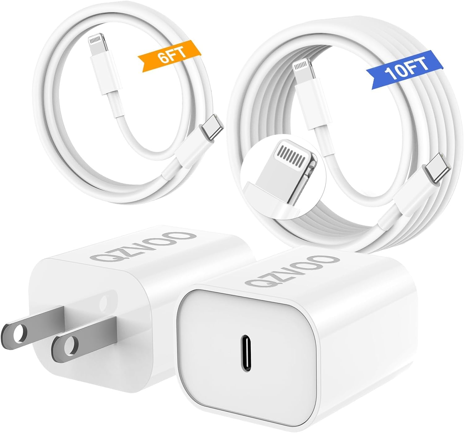 Photo 1 of (6ft+10ft) iPhone Charger Fast Charging for iPhone 14 13 12 Fast Charger,20W USB C Wall Charger with Type C to Lightning Cord for i Phone 13/14/12 Pro Max Plus/11,iPad-2Pack