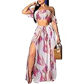 Sexy Two Piece Sets for Women Vacation Elegant Sleeveless Top Long Split Maxi Dress Beach Swimwear