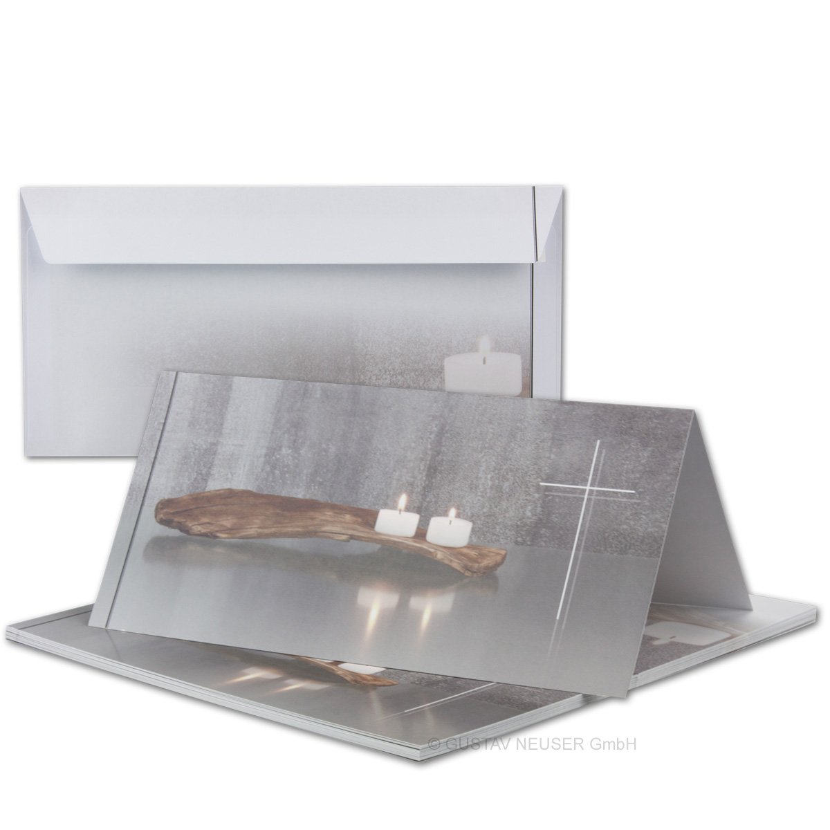 Bereavement Sympathy Set/Folded Cards with Envelopes DIN Long 21 cm/High Gloss/Series: Bianca dl Licht-Grau