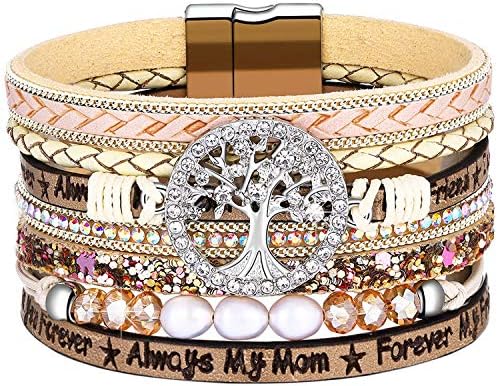 DESIMTION Mothers Day Jewelry Gifts Leather Wrap Bracelets for Women, Always My Mother Forever My Friend Gifts for Mom Grandma