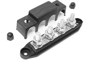 R2X RACING 4 Post Power Distribution Block Bus Bar with Cover - Made in The USA - 250 Amp Rating - Marine, Automotive, and Solar Wiring (5/16" - Black)