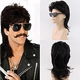Mxayhnajxl Black Wigs Mullet Wigs for Men 80s Mens Wig Cosplay Wigs Costumes Fancy Party Accessory Cosplay Halloween