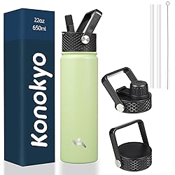 Konokyo 22oz Stainless Steel Bottles with 3 Lids