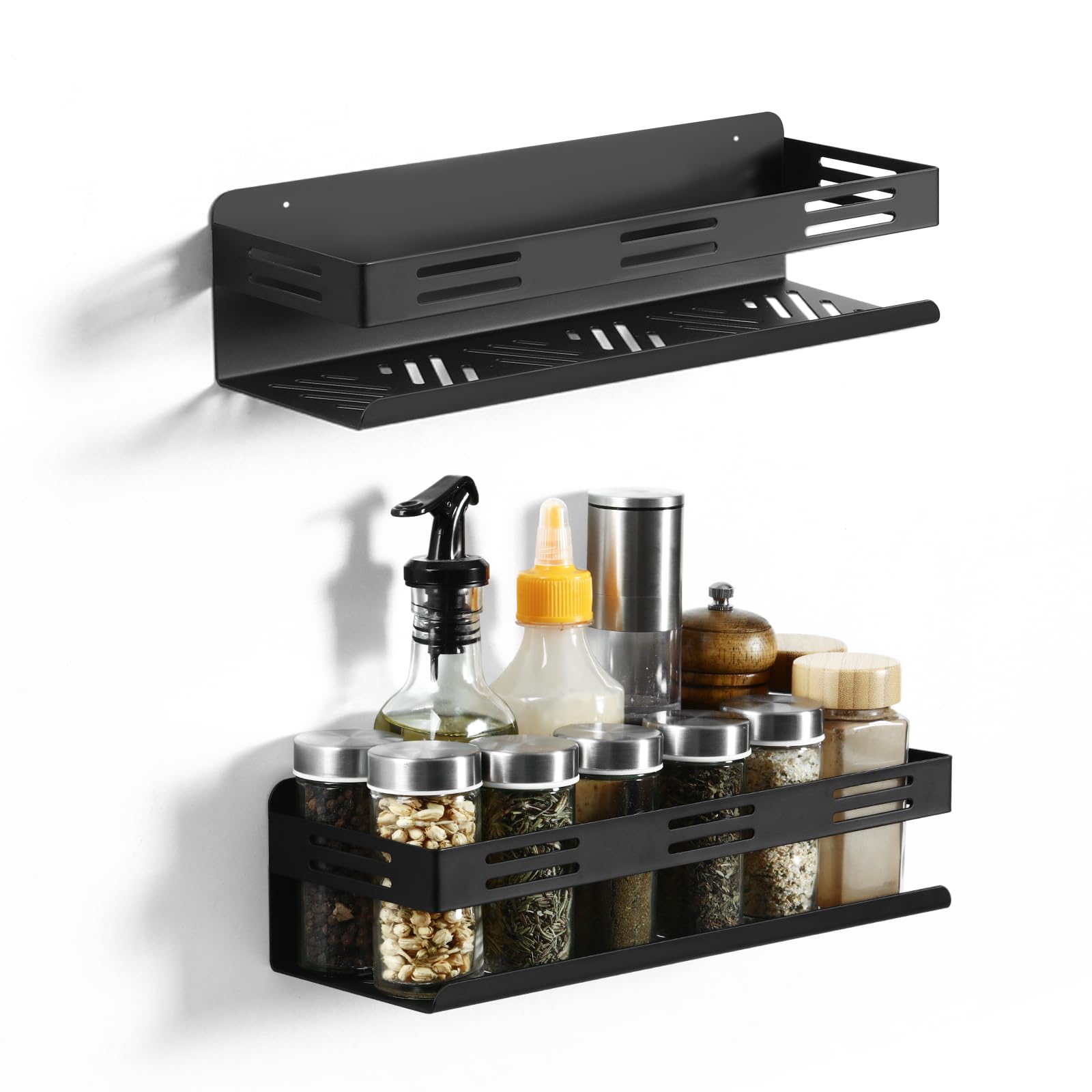 Moreau 2 Pack Spice Rack,Kitchen Shelf Wall Mounted, Black Metal Spice Rack Organiser for Spices Organizers and Storage