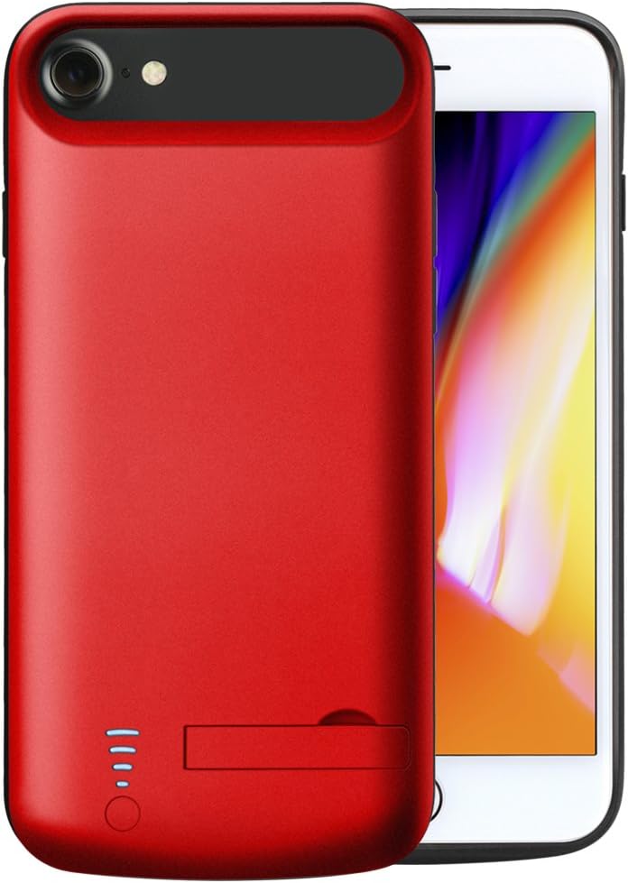 Cofuture iphone 7 battery case, 5500mAh Power Bank Portable Extended Battery Charger Protective Charging Case Support Lightning Headphone, Sync Through with Pop-out Kickstand (iPhone 7 8 Red)