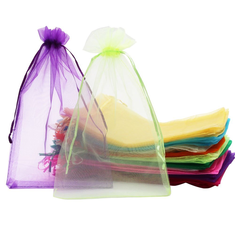 SumDirect 100Pcs 20x30cm Mixed Color Large Organza Gift Bags with Drawstring