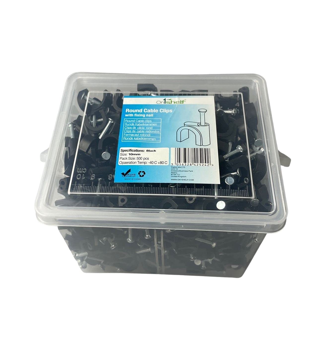 Black Round Cable Clips K-Type Trade Box, 10mm- 500 Pieces