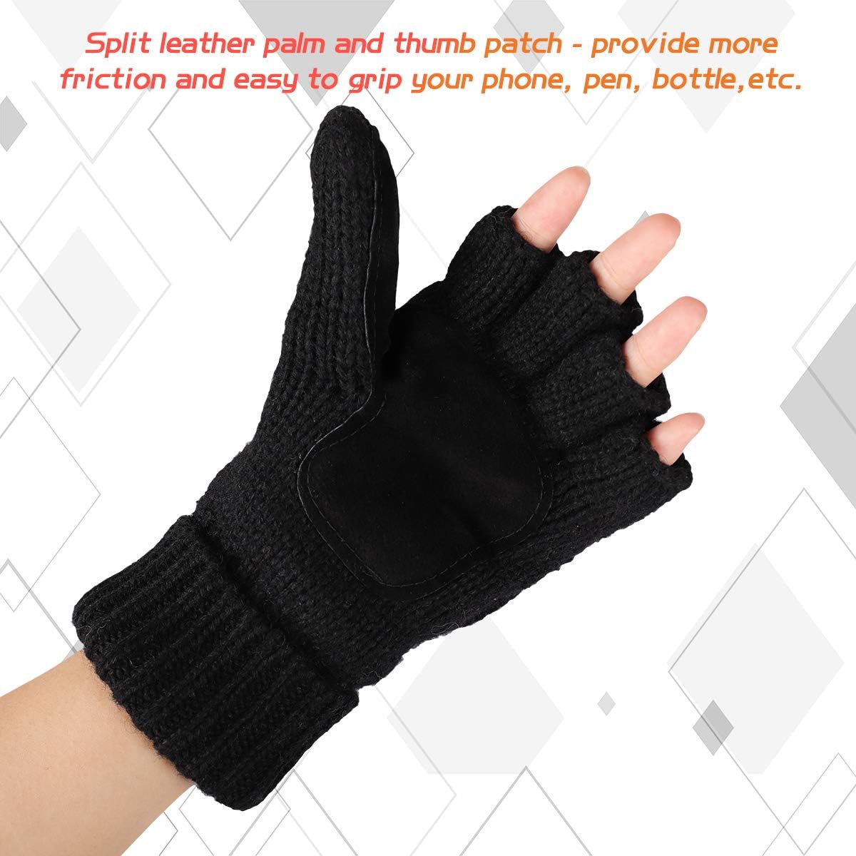 Bodvera Thermal Insulation Fingerless Texting Gloves Unisex Winter Warm Knitted Convertible Mittens with Flap Cover BK at  Women’s Clothing store