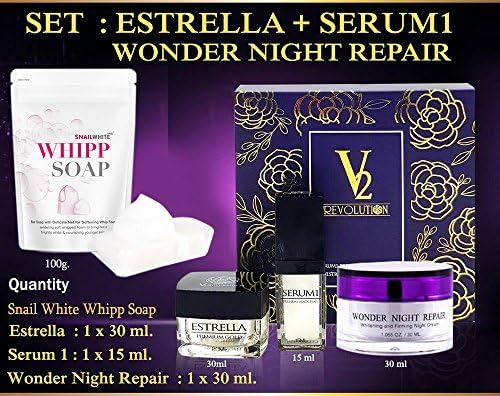 V2 REVOLUTION SET 4 ESTRELLA PREMIUM GOLD NIGHT CREAM SERUM BLACK PEARL WHITE WHIPP SOAP [Get Free Tomato Facial Mask]