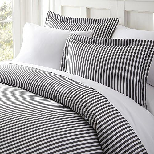 3pc White Grey Pinstripes Duvet Cover Queen Set, Microfiber Polyester, Vertical Stripes Bedding Stylish Striped Pattern Ribbon Design Dobby Stripe Line Graphic Artistic