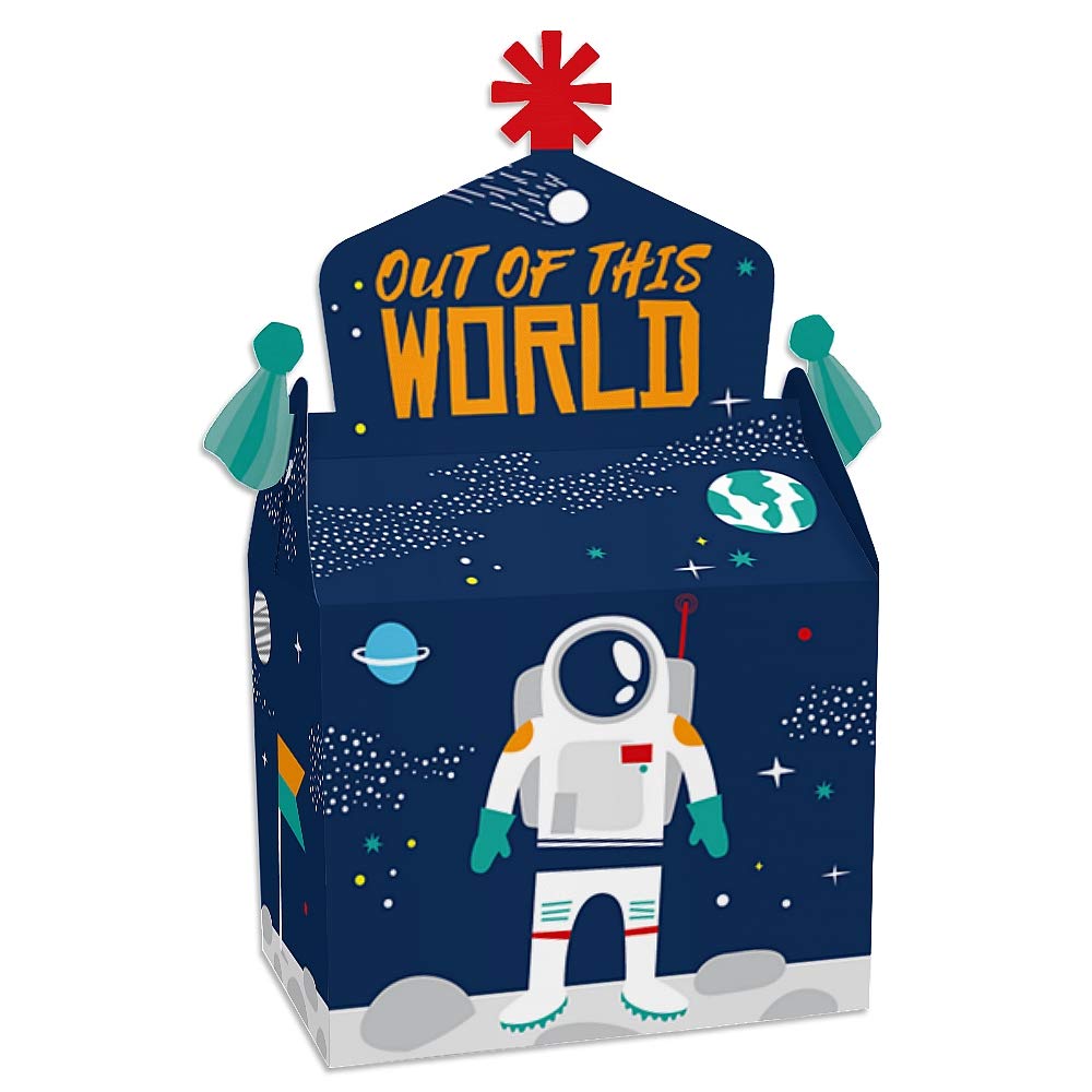 Big Dot of Happiness Blast Off to Outer Space - Treat Box Party Favours - Rocket Ship Baby Shower or Birthday Party Goodie Gable Boxes - Set of 12