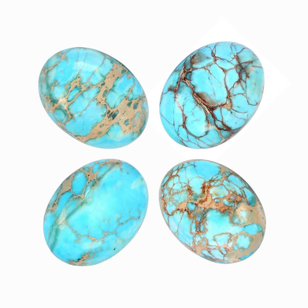 Nupuyai 4pcs Sea Blue Oval Stone Flatback Cabochons for Jewelry Making DIY Charms, Sea Sediment Jasper, 18x25mm