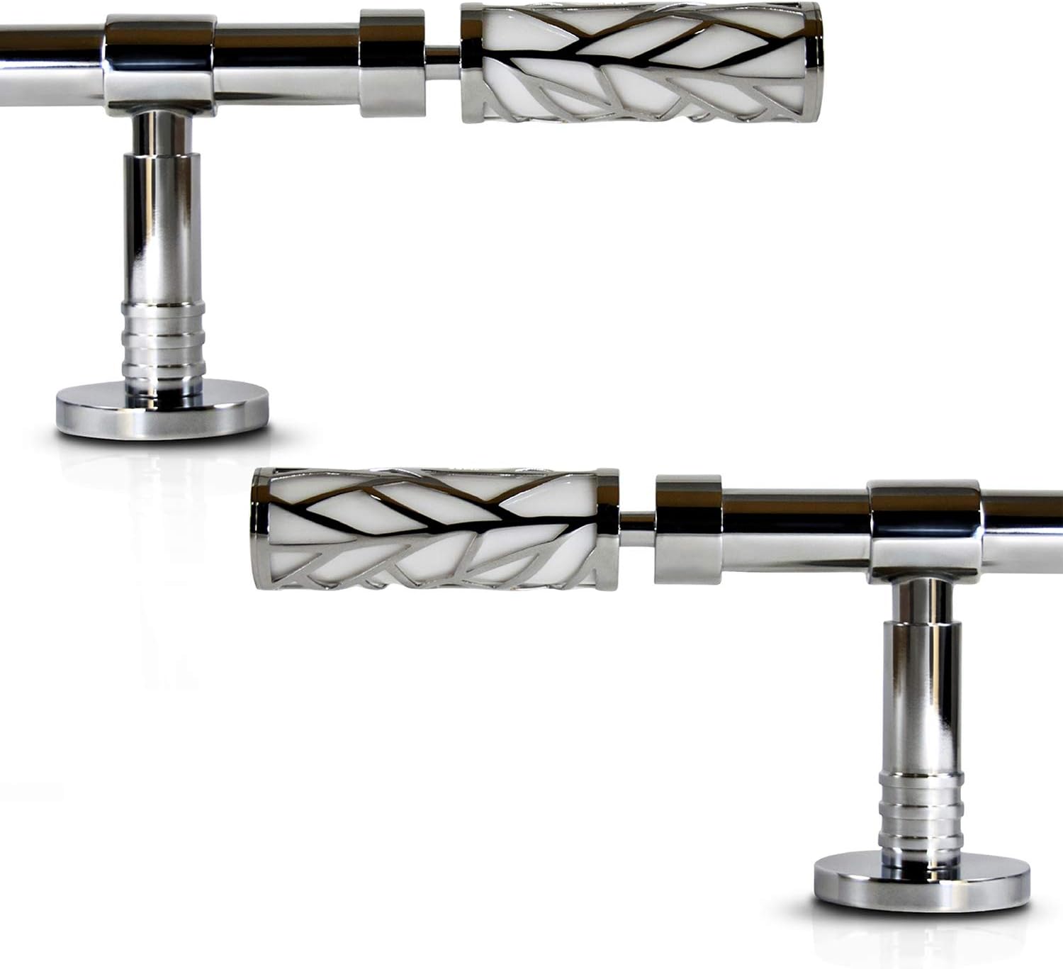 GCurtain Branch Standard 3/4 inch Adjustable Easy Install Heavy Duty Decorative Window Curtain Rod Set, 120-170 inch, Mirror Finish with White Acrylic (MAC8011W-D)