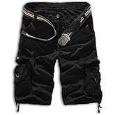 Leward Mens Casual Slim Fit Cotton Solid Multi-Pocket Cargo Camouflage Shorts