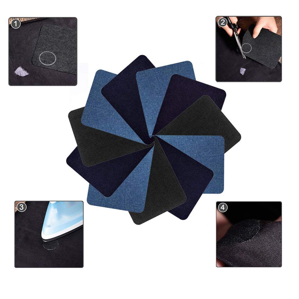 18 Pcs Iron On Denim Patches,No-Sew Shades Patches,Iron-on Repair Patches Kit for Clothing Jeans, 3 Colors (4.9 x 3.7 inch)