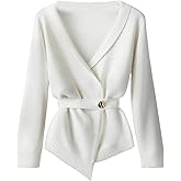 Verdusa Women's Old Money Belted Cardigan Long Sleeve Wrap V Neck Asymmetrical Sweaters