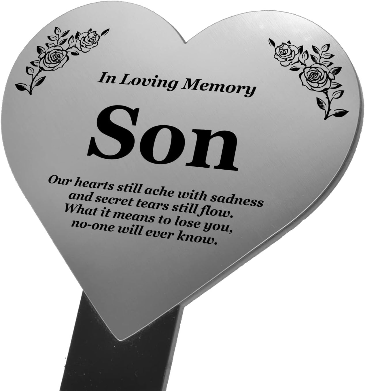 Plaques & Wall Art - OriginDesigned Son Heart Memorial Remembrance Plaque Stake - Metallic Silver/Gold Acrylic, Waterproof, Outdoor, Grave Marker, Tribute, Plant Marker. Shipped Globally. (Silver)