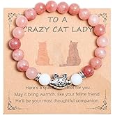 Crazy Cat Lady Gifts Nature Stone Animals Bracelets Pink Cute Tabby Cat Tuxedo Cat Orange Cat Bracelet for Women Girls for Cat Mom Teather Birthday Gifts Black To School Gifts