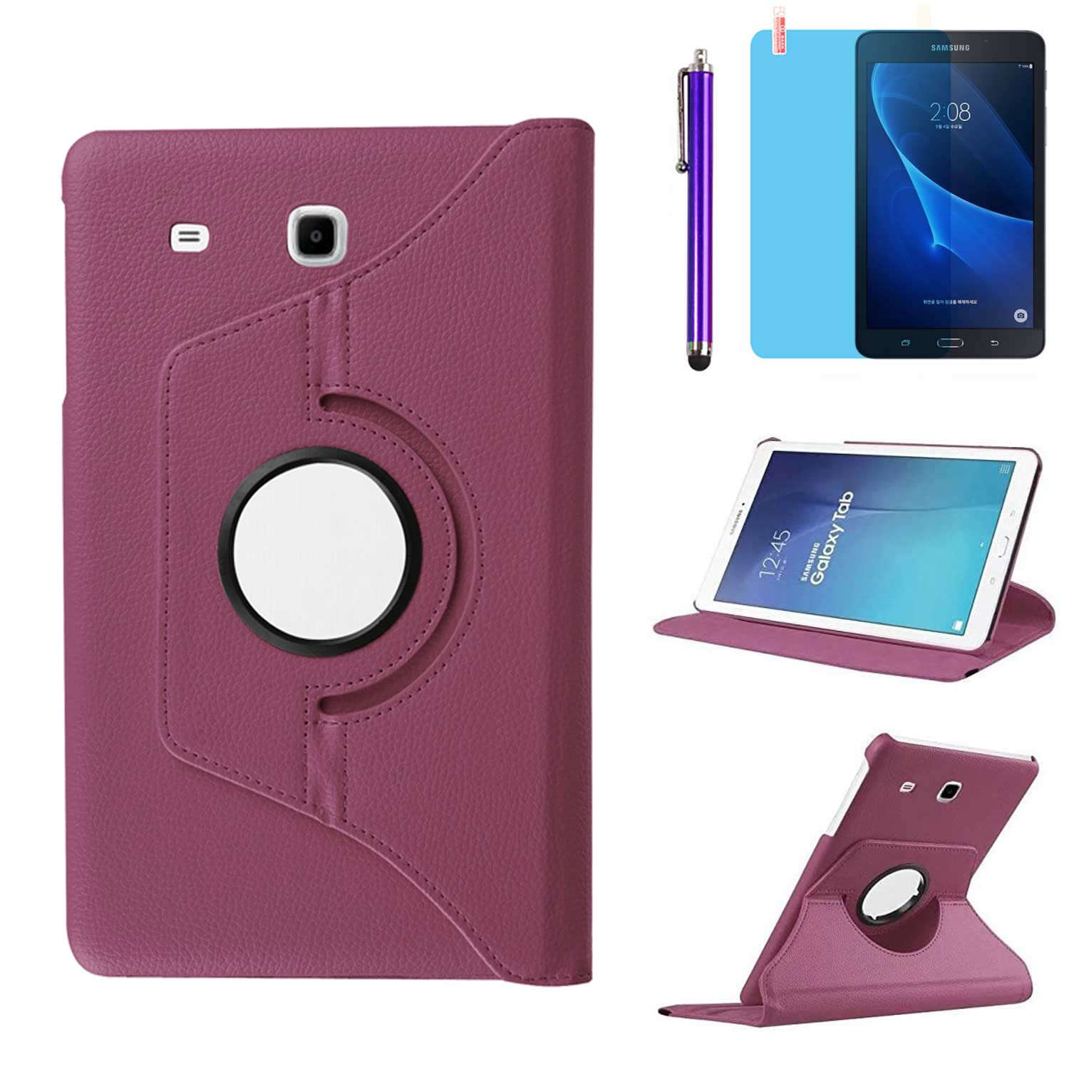 Photo 1 of Case for Samsung Galaxy Tab E 8.0 inch 2016 Tablet (SM-T375 T377 T378),360 Degree Rotating Stand Case Full Protective Cover,with Stylus Pen,Screen Film (Purple)