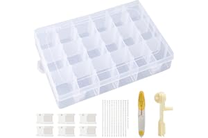 INFNZOLI Embroidery Floss Organizer Cross Stitch Thread Storage Box Tools with 120 Pieces Floss Bobbins, Bobbin Winder, Scissor and Colour Stickers,Removable 18 Compartments Big Size Case