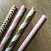 Gold and Pink Stripe and Chevron Paper Straws 7.75 Inches 100 Pack Gold, Pink, White