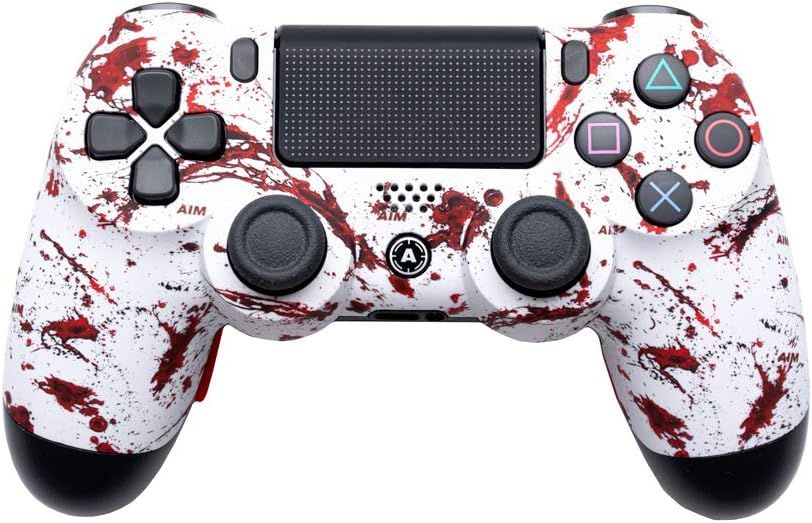 PS4 Slim Wireless Controller for Playstation 4 - Custom AimController Dexter Design with 4 Paddles. Upper Left Square, Lower Left X, Upper Right Triangle, Lower Right O